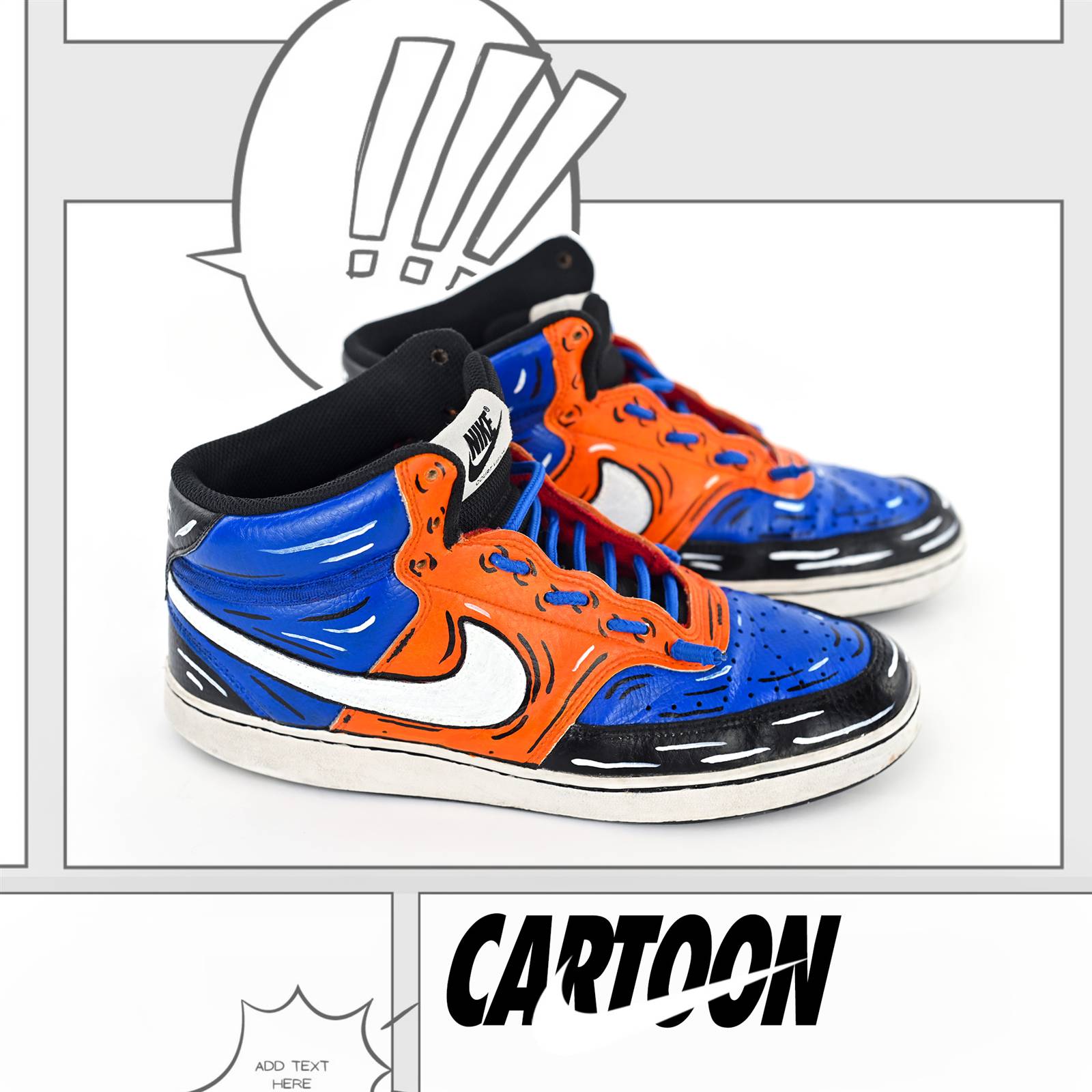 Sneaker custom a tema fumetto, still life prodotto